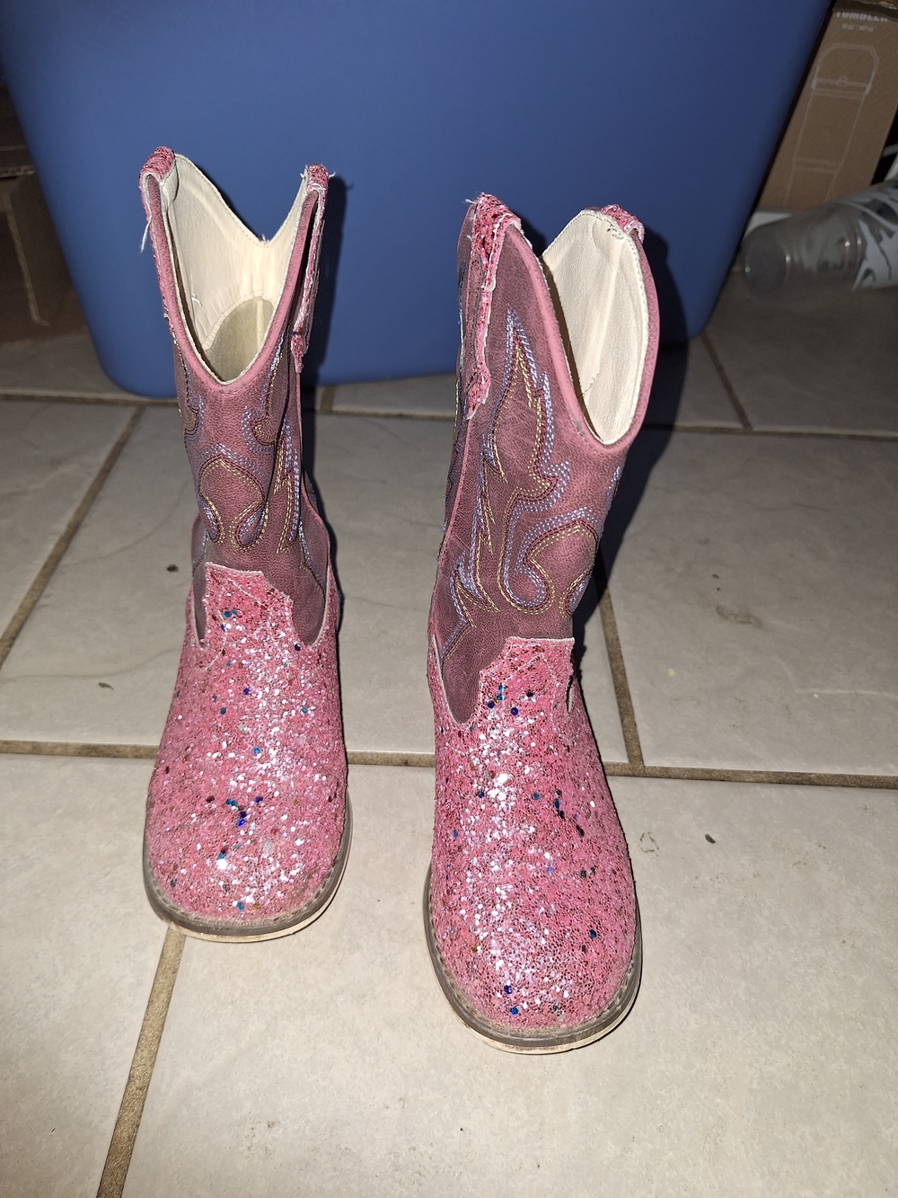 Girls Pink Glitter Western Boots
